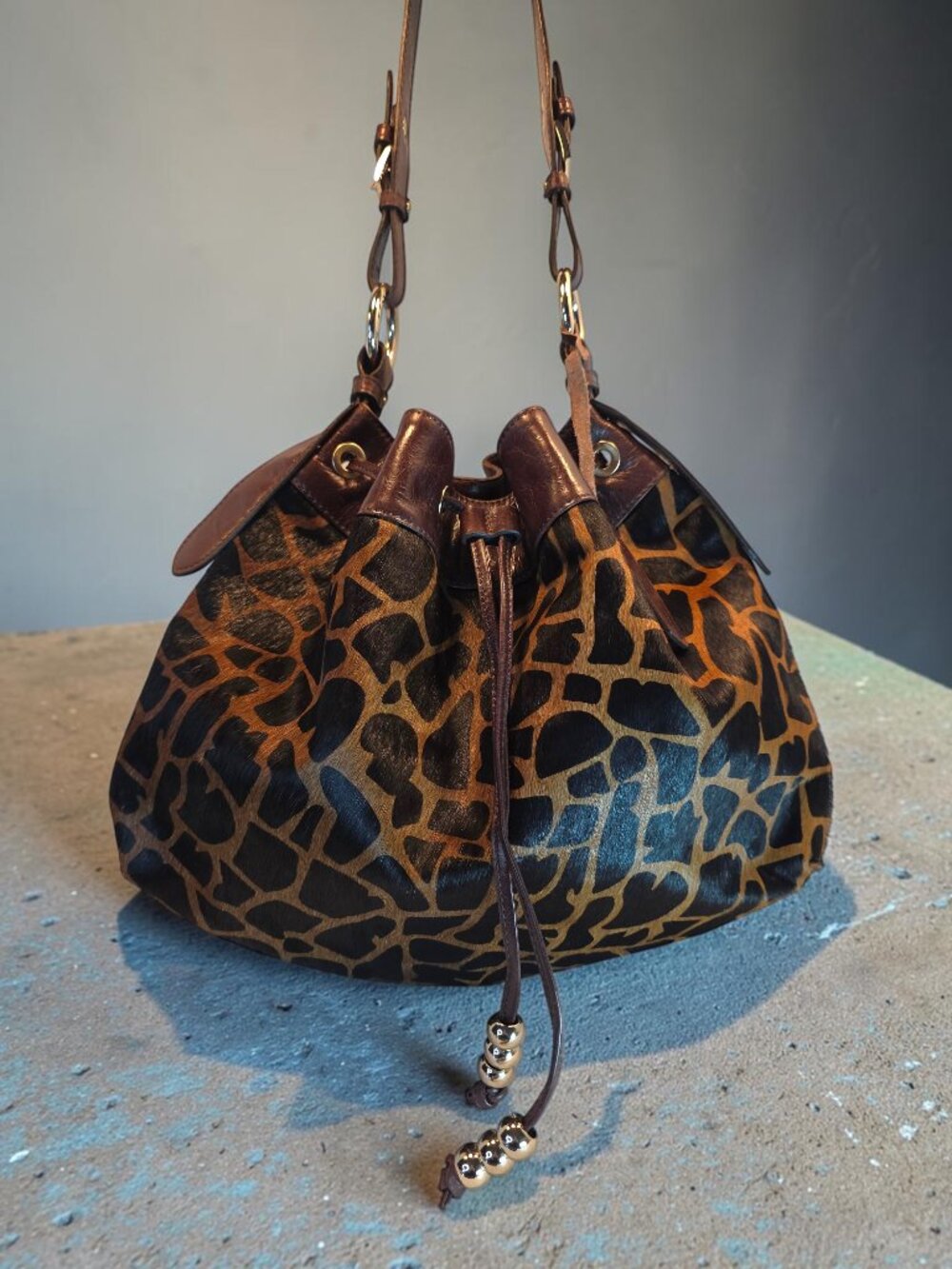 Aqua Madonna Brown Leather and Hair-on-Hide Shoulder Bag  EUC - Picture 7 of 13
